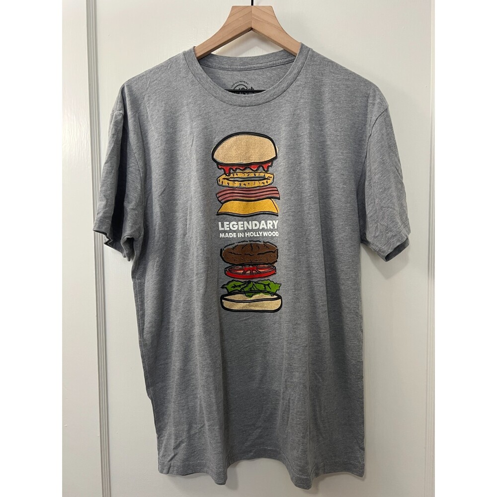 Hard Rock Cafe T Shirt Legendary Made in Hollywood Burger Gray Soft Adult L